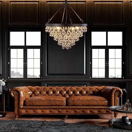 Modern Crystal Chandeliers, 6 Lights Black Chandeliers for Dining Room, Farmhouse Ceiling Light Fixture for Foyer, Bedroom, Living Room, Entryway, Kitchen Island, 20”Dia