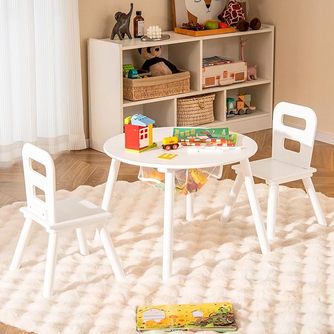 Kids Table and Chair Set, Wooden Children Activity Table and 2 Chairs