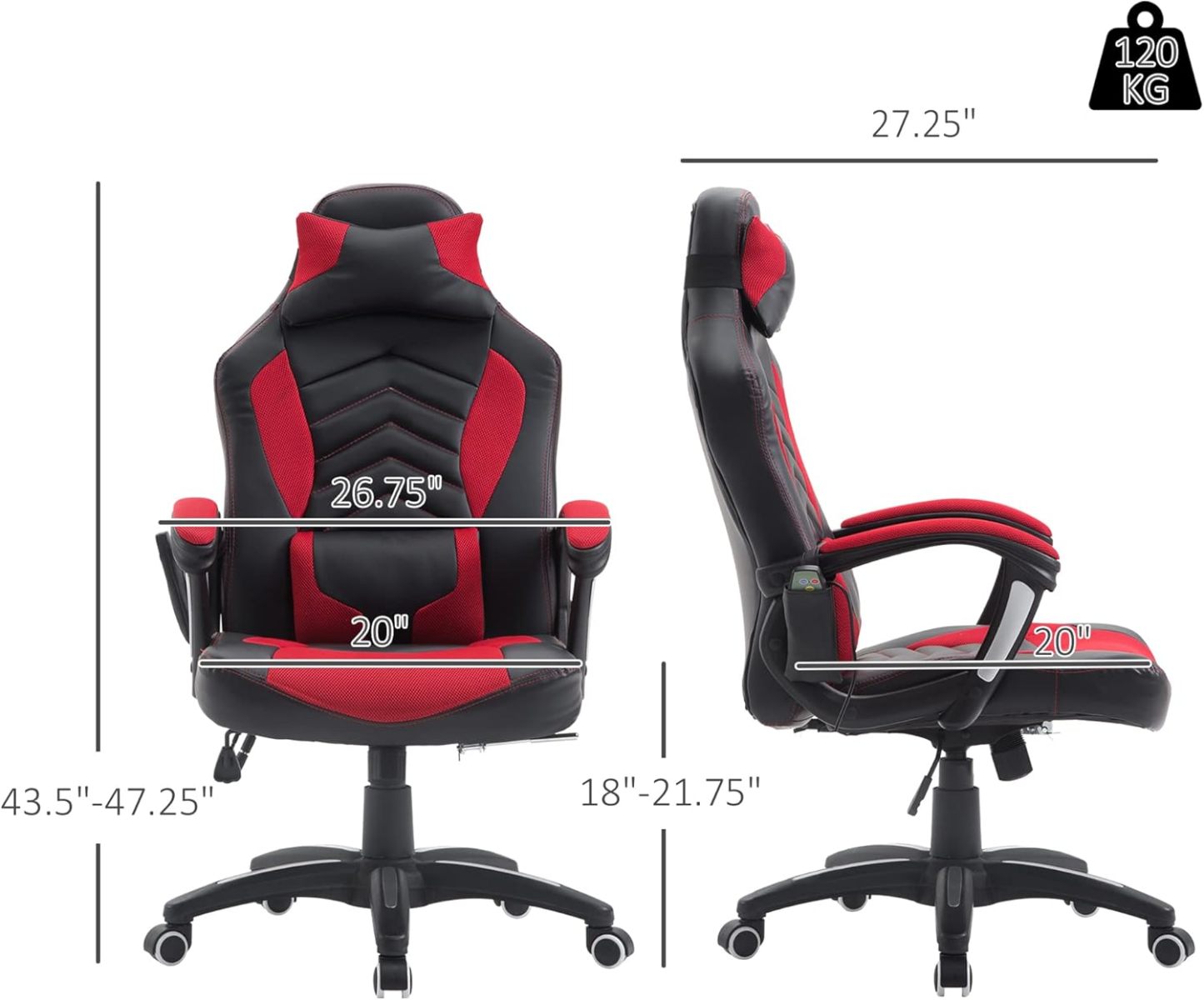 6 Vibrating Point Massage Computer Gaming Chair 5 Modes, Racing Style Heated Desk Chair Swivel Rolling Chair with Headrest