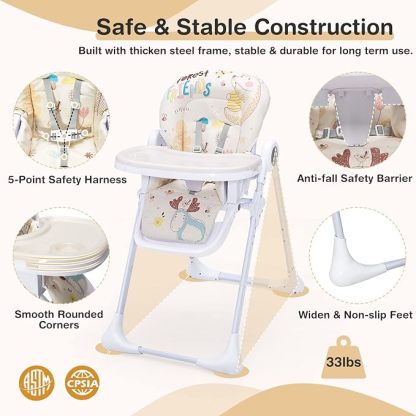 Plastic Foldable Highchair for Babies and Toddlers, 7 Adjustable Heights