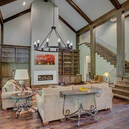 Farmhouse Black Chandelier,12 Lights Wagon Wheel Large Chandeliers for Kitchen Island,Hanging Modern Farmhouse Pendant Ceiling Lighting