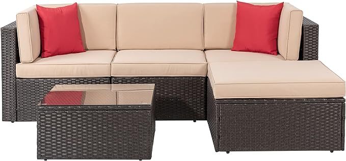 5 Pieces Patio Furniture Sets Outdoor All-Weather Sectional Patio Sofa Set
