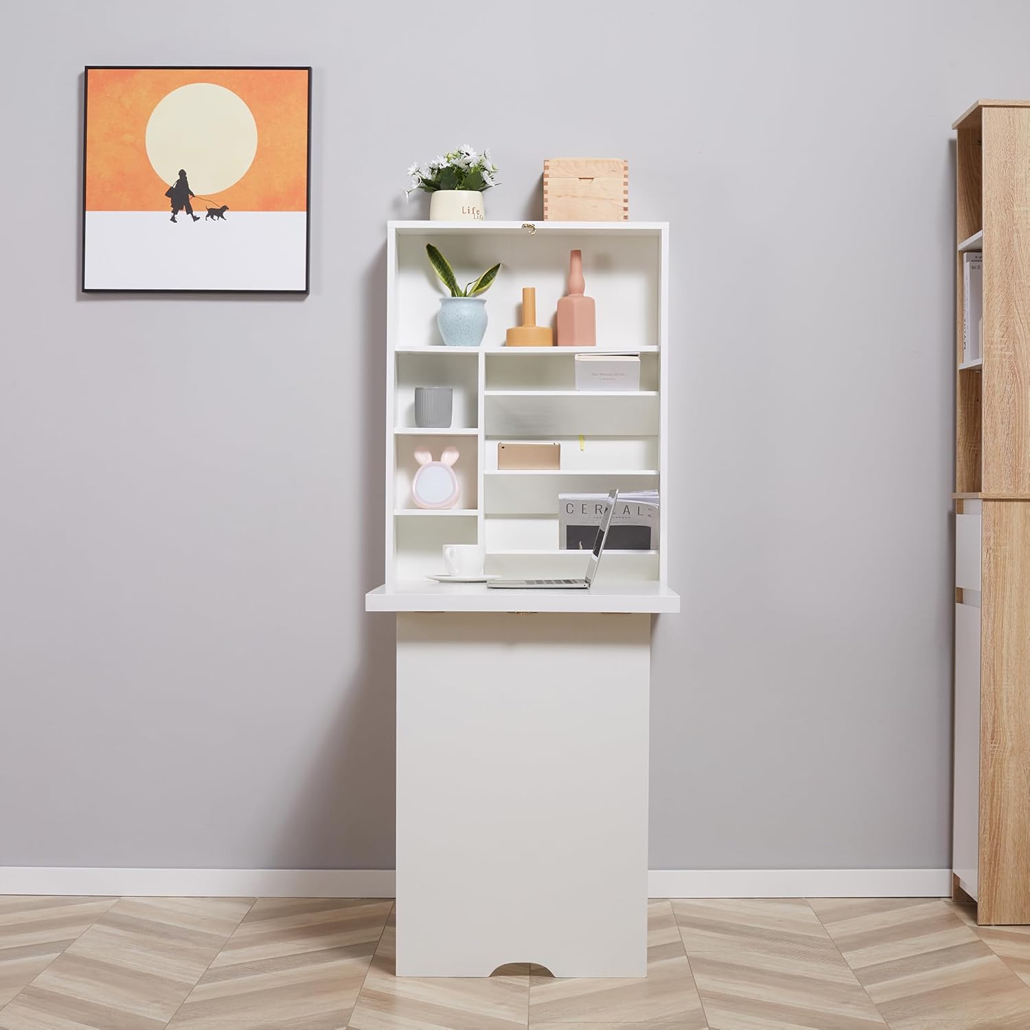 Multi-Function Floating Desk with Storage Shelf for Home Office