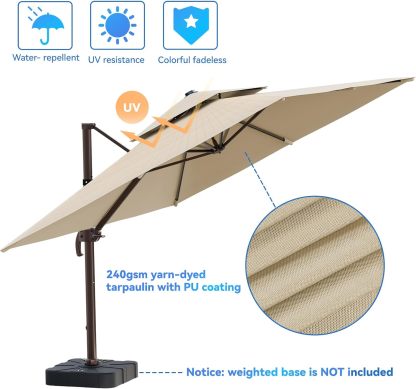 10x13FT Cantilever Outdoor Patio Umbrellas, Double Top Large Rectangle Umbrella, Heavy Duty 360° Rotation Offset Outdoor Sun Shade Umbrella for Garden Deck Pool Backyard Patio, Beige