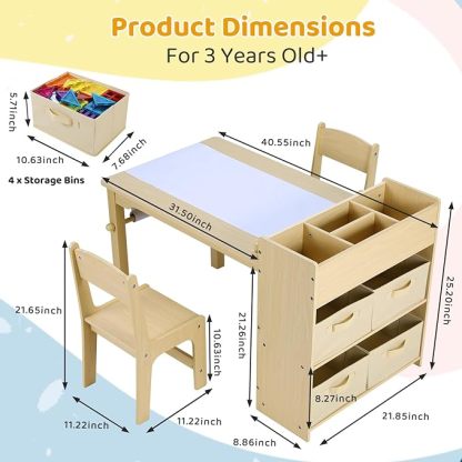 Toddler Craft Drawing Desk with Large Storage Shelves, 4 Storage Bins and Paper Roll