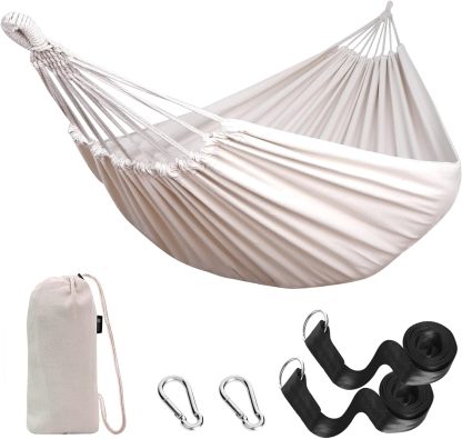 Garden Cotton Hammock Comfortable Fabric Hammock with Tree Straps for Hanging Durable Hammock Up to 660lbs Portable Hammock with Travel Bag,Perfect for Camping Outdoor/Indoor Patio Backyard