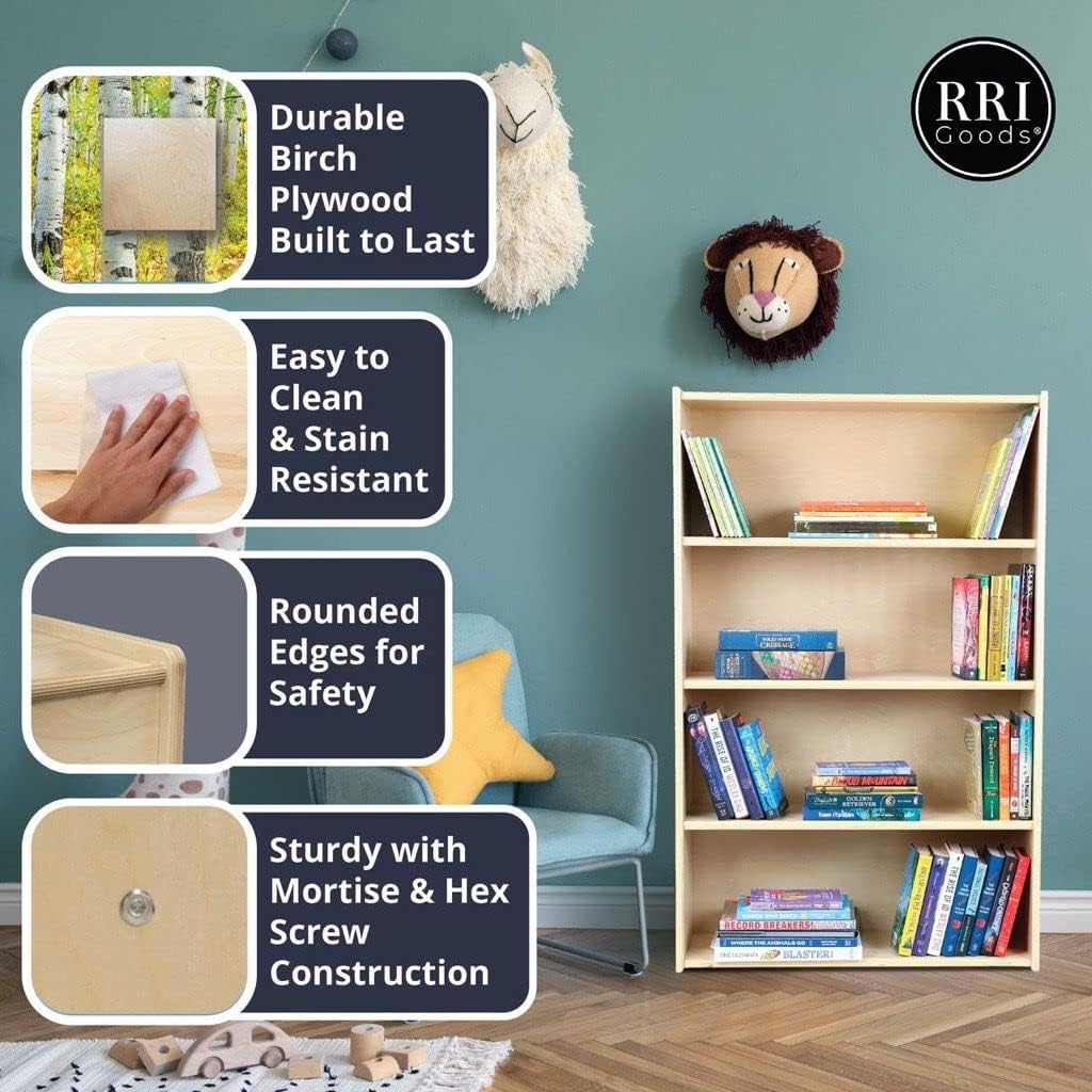 Birch Wood Folding Bookcase with Casters, Toy Organizer