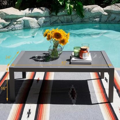 3-Pieces Aluminum Outdoor Patio Sofa, All-Weather Outdoor 5-Seater Couch Loveseat with Coffee Table - Gray