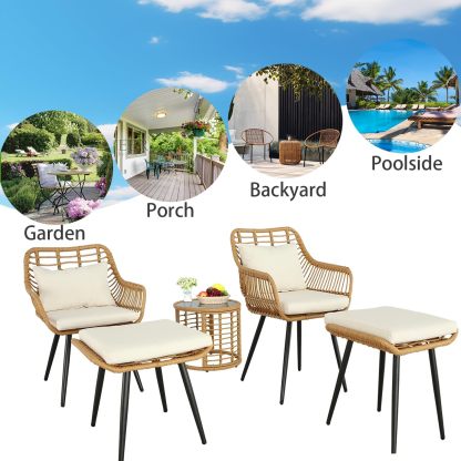 5 Piece Outdoor Bistro Set Patio Set Balcony Furniture Outdoor Furniture Rattan Chair Conversation Sets with Side Table for Porch, Backyard, Balcony (Beige, Set of 5)
