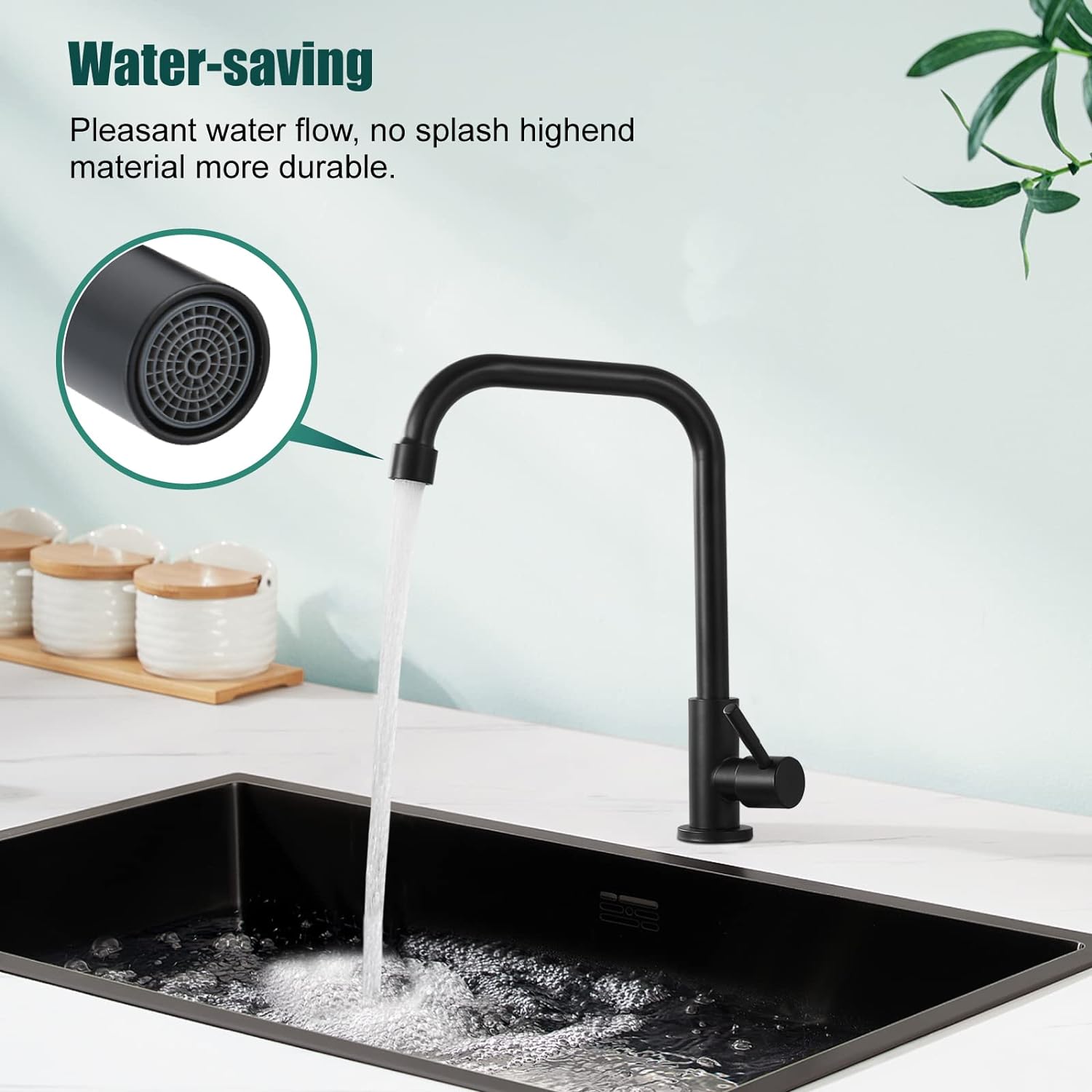 Matte Black Faucet Cold Water OnlySingle Lever Handle SUS304 Sink Bar Tap 360 Degree Swivel Spout Decked Mounted Longer Thread Pipe