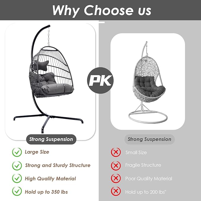 Hanging Egg Chair with Stand Outdoor Swinging Egg Chair with Water Resistant Cushions