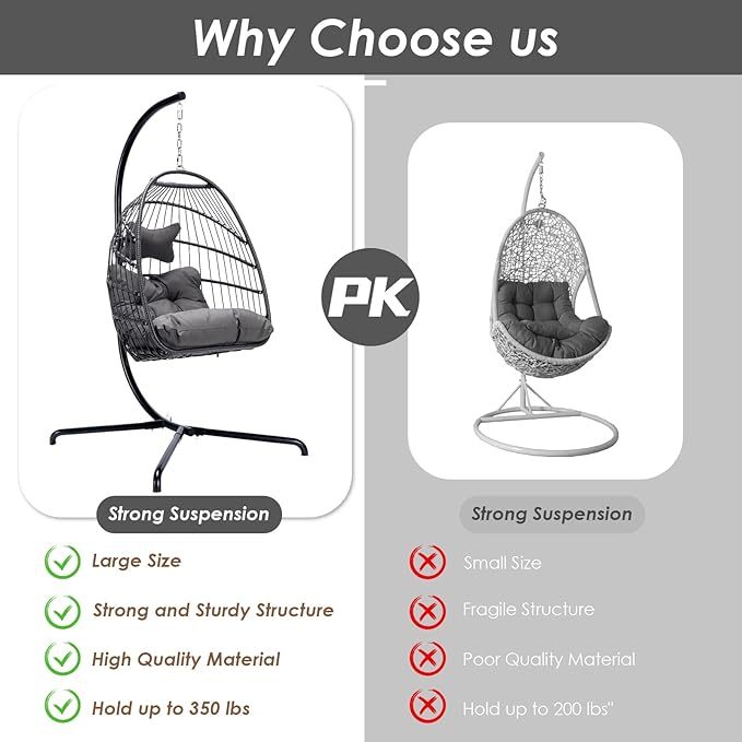 Hanging Egg Chair with Stand Outdoor Swinging Egg Chair with Water Resistant Cushions