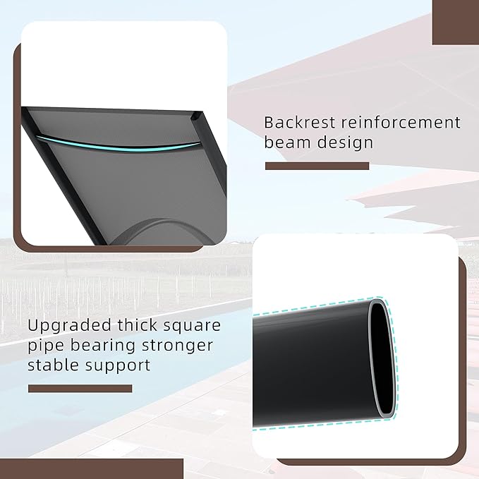 Patio Chaise Lounge Set of 2, Pool Chaise Lounge with Arm