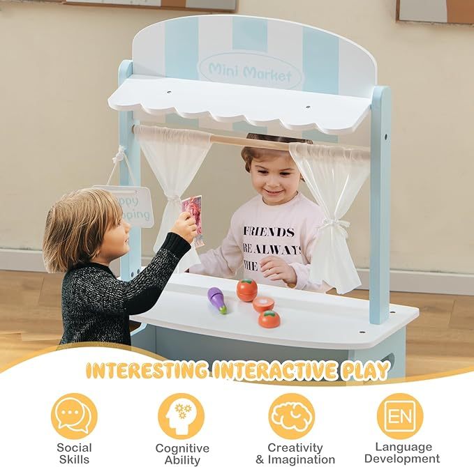 Pretend Play Wooden Toddler Fruit Stand w/36 Cutting Food Vegetable Accessories