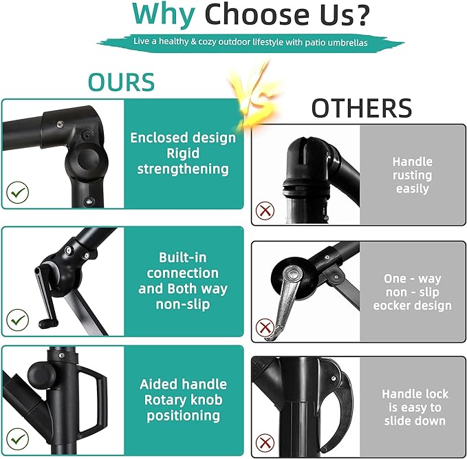 Crank and Cross Base, Outdoor Cantilever Hanging Umbrella