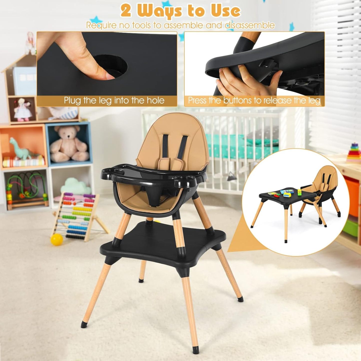 5-in-1 Convertible Wooden Highchair for Babies and Toddlers/Table and Chair Set