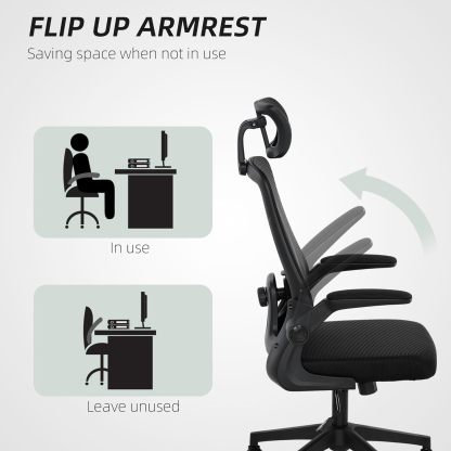 Ergonomic Office Chair, High Back Desk Chair with Flip-up Armrest, Rotatable Headrest, Tilt Function, Adjustable Lumbar Support