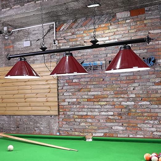 Pool Table Lights for 8'/9' Table with 3 Metal Shades, Billiard Lamp for Man Cave, Game Room, Kitchen Island Light for Restaurant Or Dining Room (Burgundy, 59 inch-3 Lights)