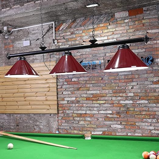 Pool Table Lights for 8'/9' Table with 3 Metal Shades, Billiard Lamp for Man Cave, Game Room, Kitchen Island Light for Restaurant Or Dining Room (Burgundy, 59 inch-3 Lights)