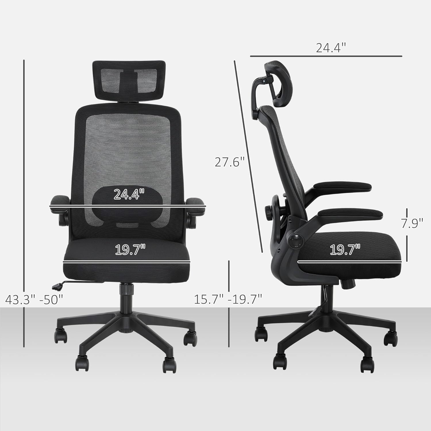 Ergonomic Office Chair, High Back Desk Chair with Flip-up Armrest, Rotatable Headrest, Tilt Function, Adjustable Lumbar Support