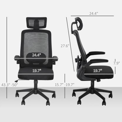 Ergonomic Office Chair, High Back Desk Chair with Flip-up Armrest, Rotatable Headrest, Tilt Function, Adjustable Lumbar Support
