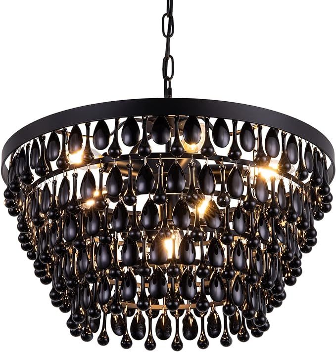 Black Crystal Chandelier Farmhouse Crystal Light Fixture Hanging Modern Ceiling Light for Dining Room Chandeliers Gothic Decor Lighting