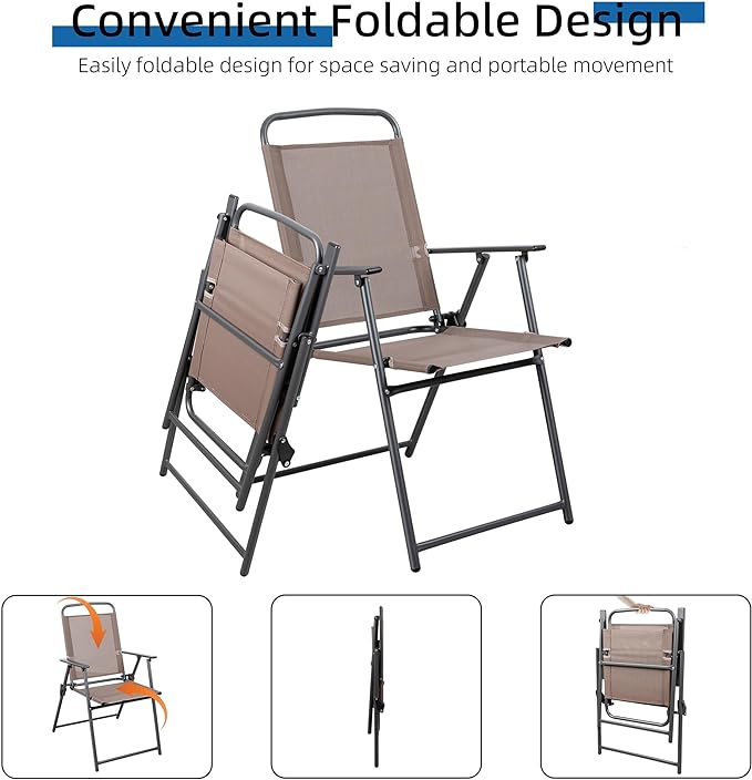 Outdoor Folding Dining Chairs Set of 4, Folding Lawn Chairs with Textilene mesh Fabric and Metal Frame