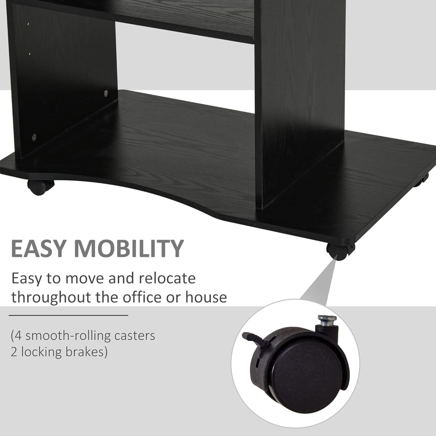 Mobile Small Office Workstation with Slide-Out Keyboard Tray, Adjustable Shelf, & CPU Stand