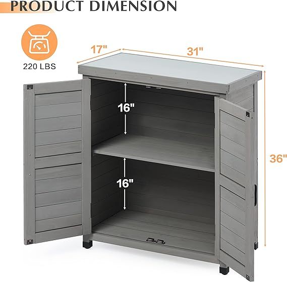 Outdoor Storage Cabinet & Potting Bench Table with Metal Top, Wooden Patio Furniture, Garden Workstation