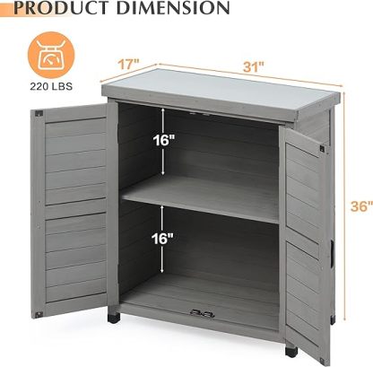 Outdoor Storage Cabinet & Potting Bench Table with Metal Top, Wooden Patio Furniture, Garden Workstation