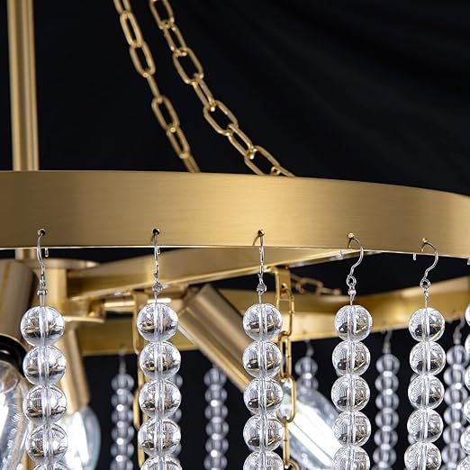 Beaded Chandelier for Dining Room, Modern Gold Pendant Hanging Light 3 Tiers, Boho Crystal Chandelier for Bathroom,Foyer,Entryway, Brushed Brass Finished with Glass Bead (Glass Bead)