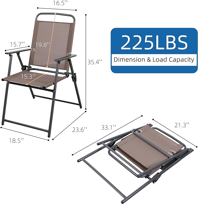 Outdoor Folding Dining Chairs Set of 4, Folding Lawn Chairs with Textilene mesh Fabric and Metal Frame