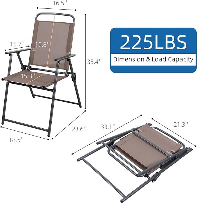 Outdoor Folding Dining Chairs Set of 4, Folding Lawn Chairs with Textilene mesh Fabric and Metal Frame