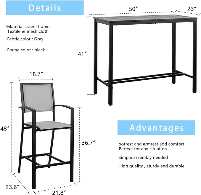 All Weather Textile Fabric Outdoor High Stool Bistro Set