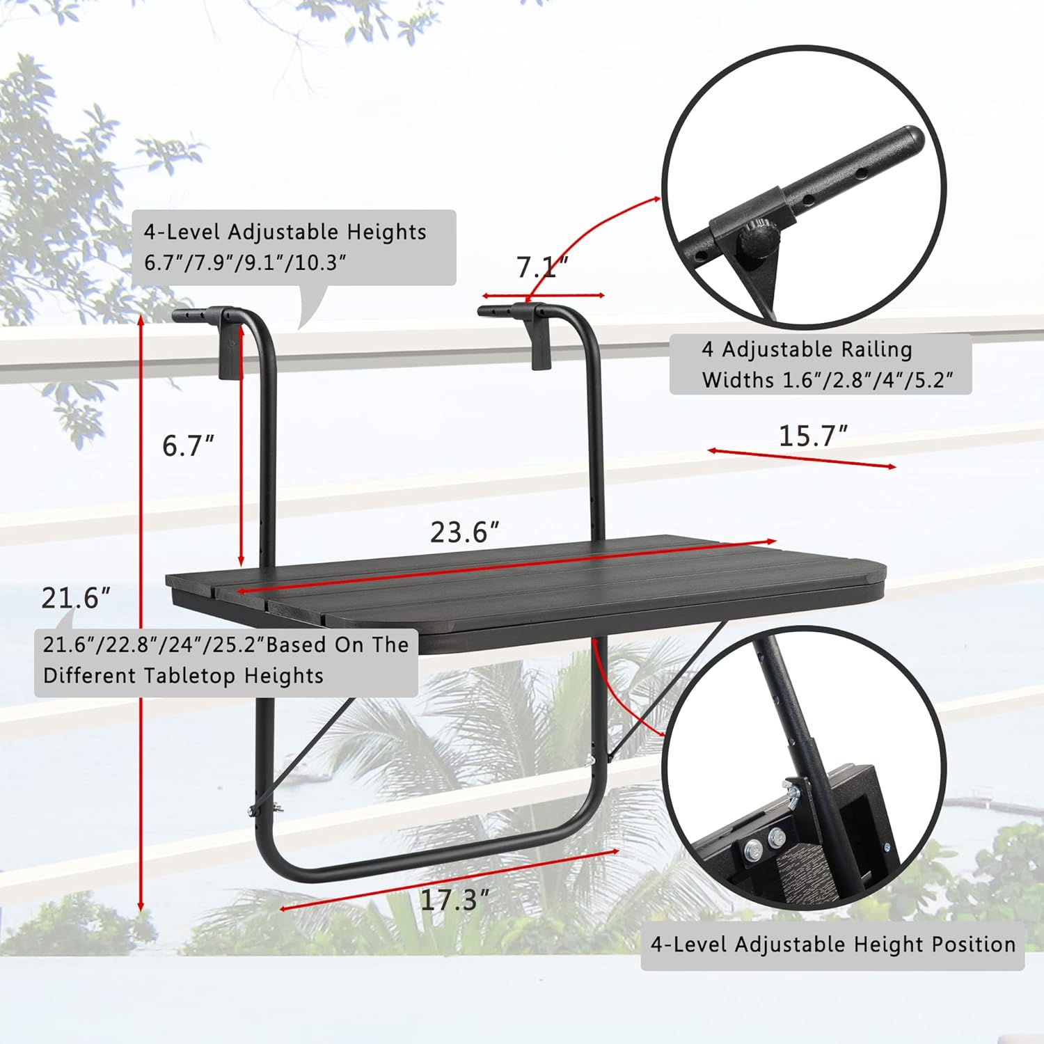 Balcony Railing Table Hanging Folding Deck Railing Table Outdoor Balcony Bar Tables