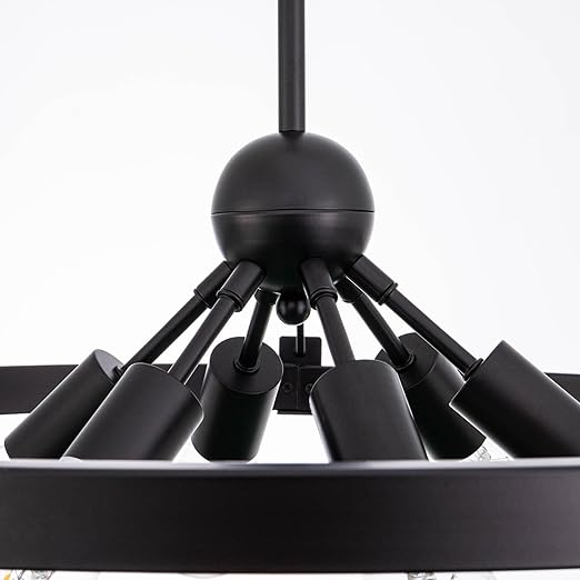 Farmhouse Chandelier Diam 38'', Large Wagon Wheel Chandelier Wild West for Dining Room, Rustic Metal Finish with 8 Lights Sputnik Chandelier (Black, Small)