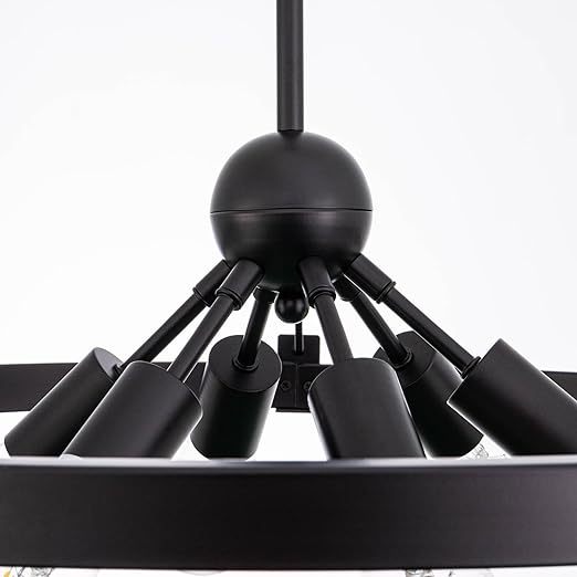 Farmhouse Chandelier Diam 38'', Large Wagon Wheel Chandelier Wild West for Dining Room, Rustic Metal Finish with 8 Lights Sputnik Chandelier (Black, Small)