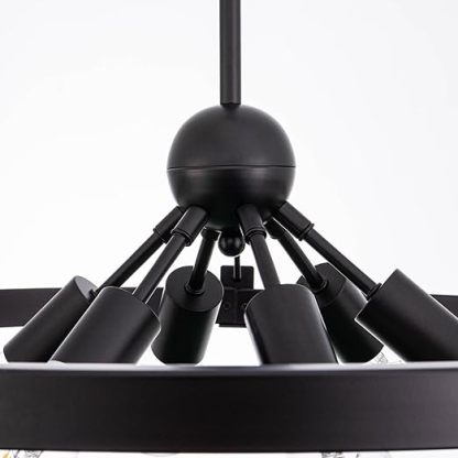 Farmhouse Chandelier Diam 38'', Large Wagon Wheel Chandelier Wild West for Dining Room, Rustic Metal Finish with 8 Lights Sputnik Chandelier (Black, Small)