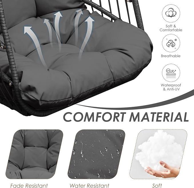 Hanging Egg Chair with Stand Outdoor Swinging Egg Chair with Water Resistant Cushions