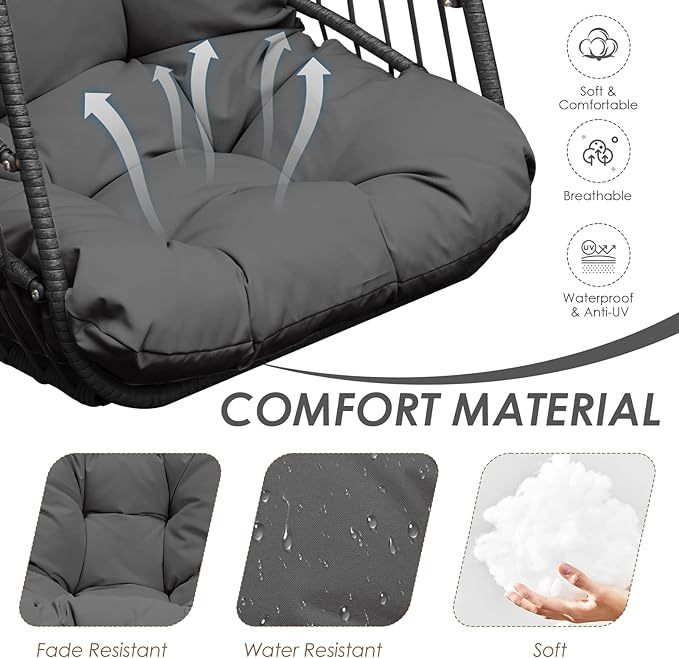 Hanging Egg Chair with Stand Outdoor Swinging Egg Chair with Water Resistant Cushions