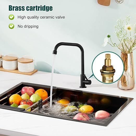 Matte Black Faucet Cold Water OnlySingle Lever Handle SUS304 Sink Bar Tap 360 Degree Swivel Spout Decked Mounted Longer Thread Pipe