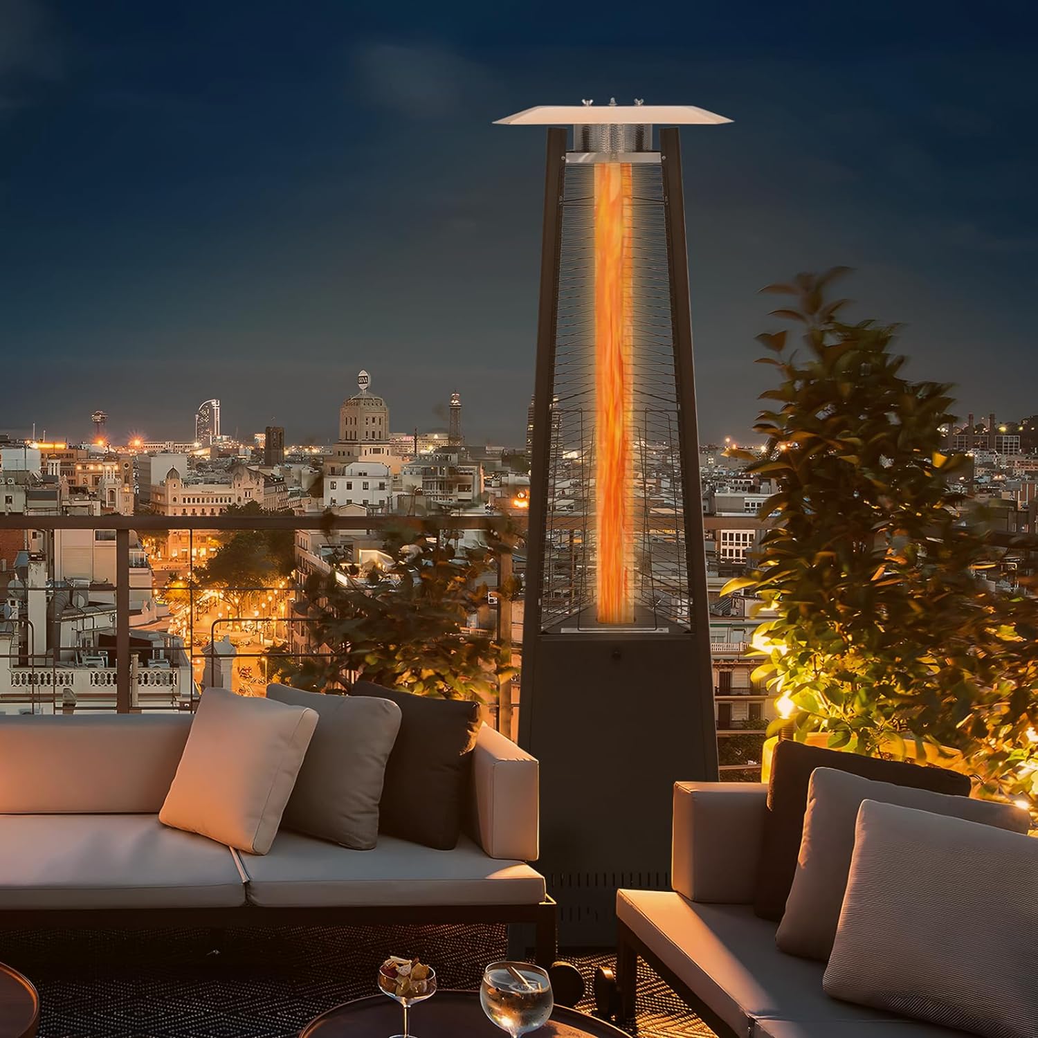 42000 BTU Propane Pyramid Patio Heater with Wheels and Glass Tube Flame Burner Outdoor Patio Heater for Commercial Use, Residential, Garden, Backyard, Porch, Deck, Balcony (Black)