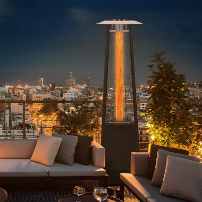 42000 BTU Propane Pyramid Patio Heater with Wheels and Glass Tube Flame Burner Outdoor Patio Heater for Commercial Use, Residential, Garden, Backyard, Porch, Deck, Balcony (Black)