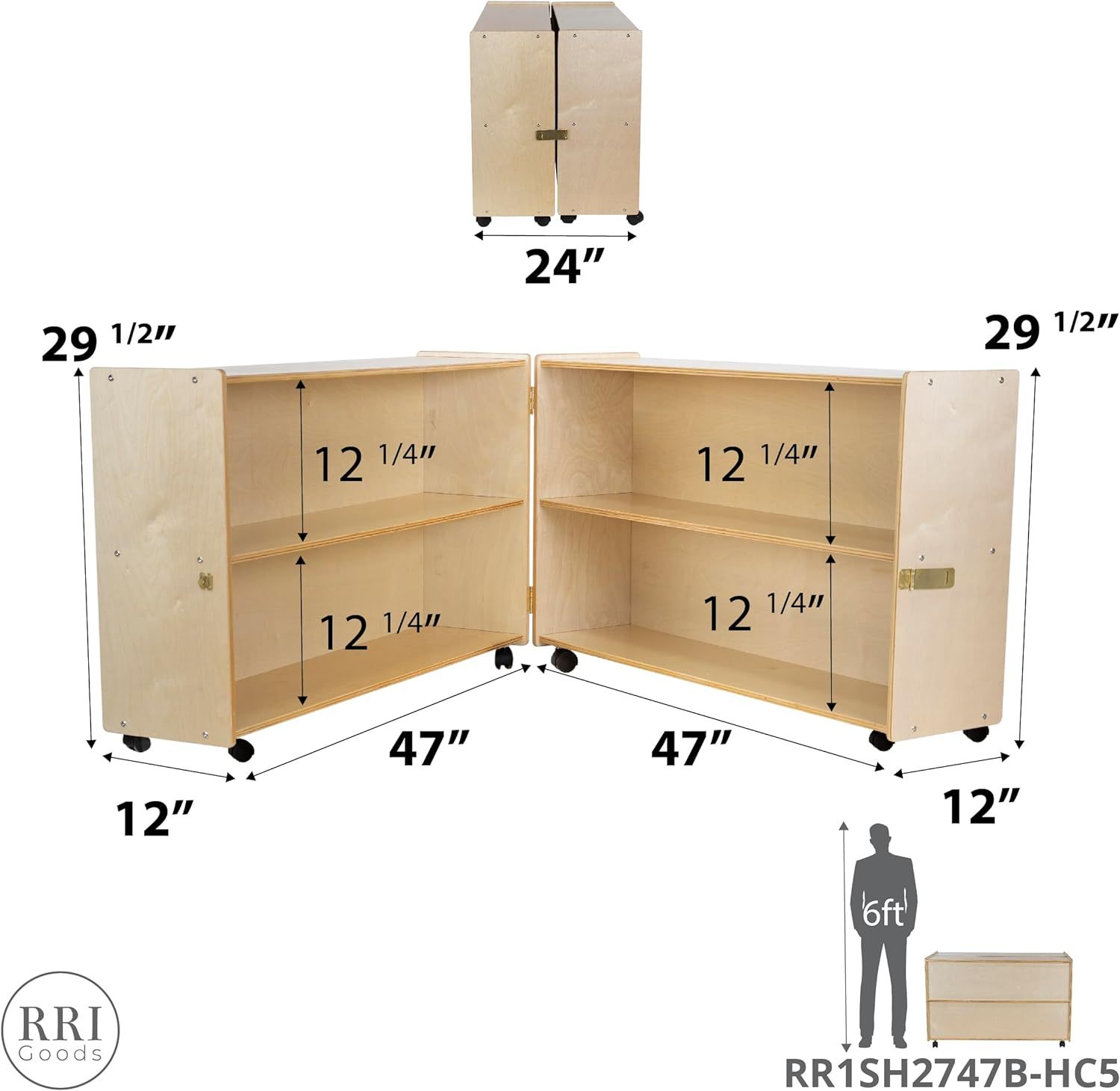 Birch Wood Folding Bookcase with Casters, Toy Organizer