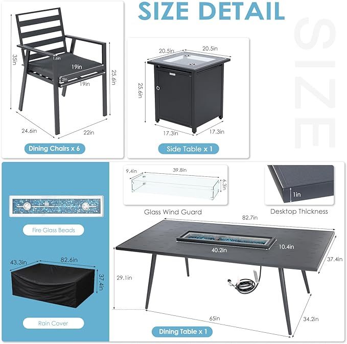 Outdoor Patio Furniture Sets Aluminum Dining Set Large Size Dining Table with Fire Pit Table