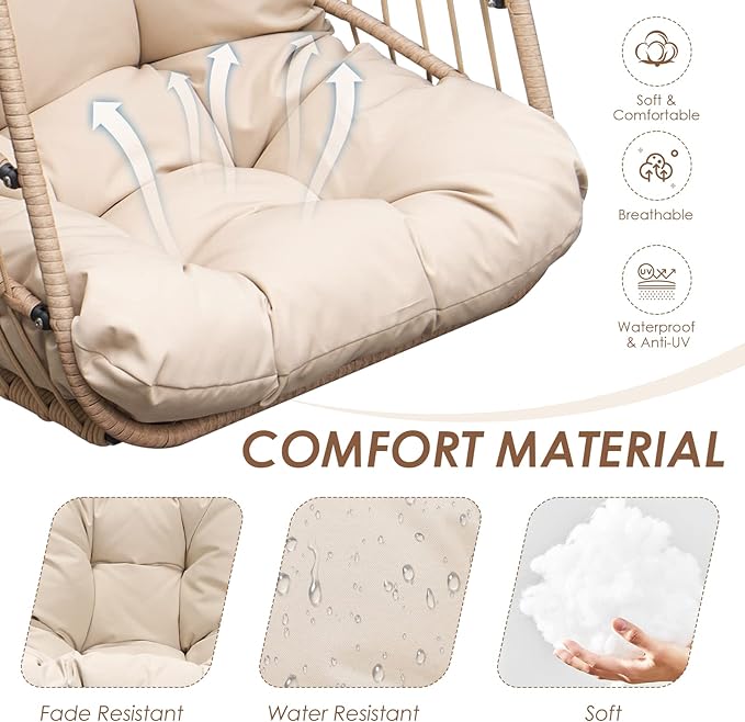 Hanging Egg Chair with Stand Outdoor Swinging Egg Chair with Water Resistant Cushion