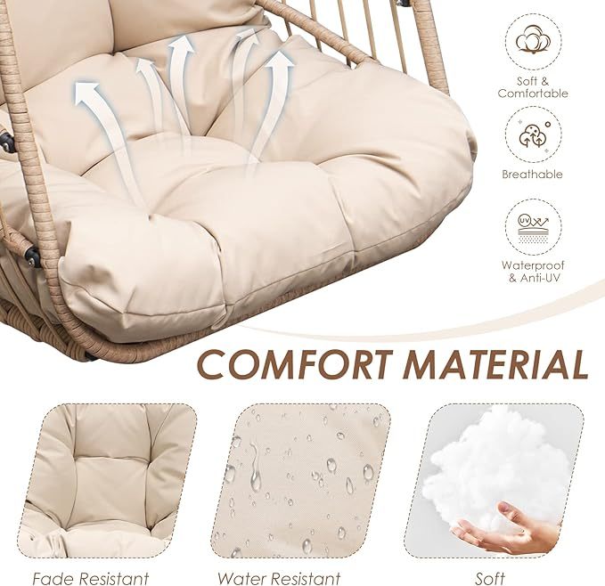 Hanging Egg Chair with Stand Outdoor Swinging Egg Chair with Water Resistant Cushion