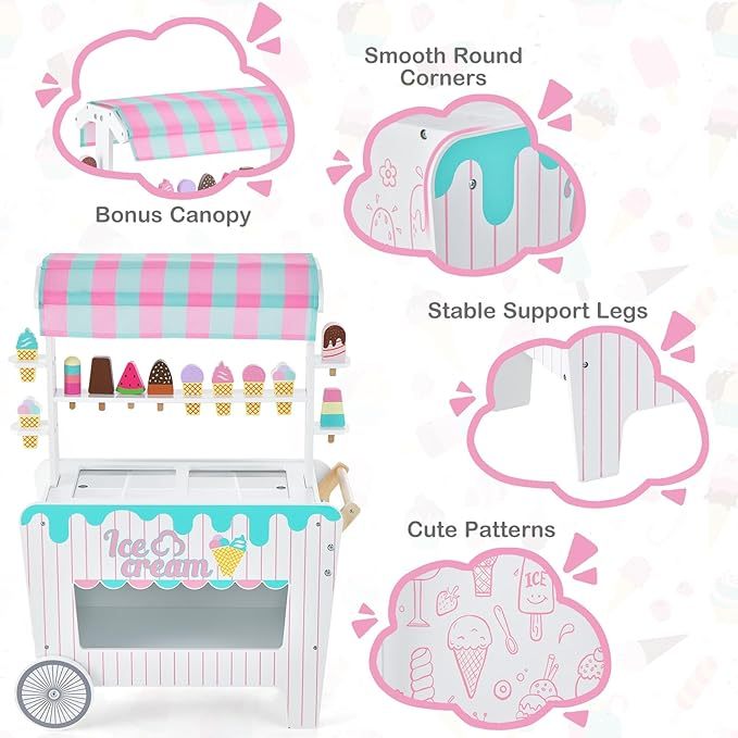 Wooden Grocery Store Playset w/12 Pieces Play Accessories