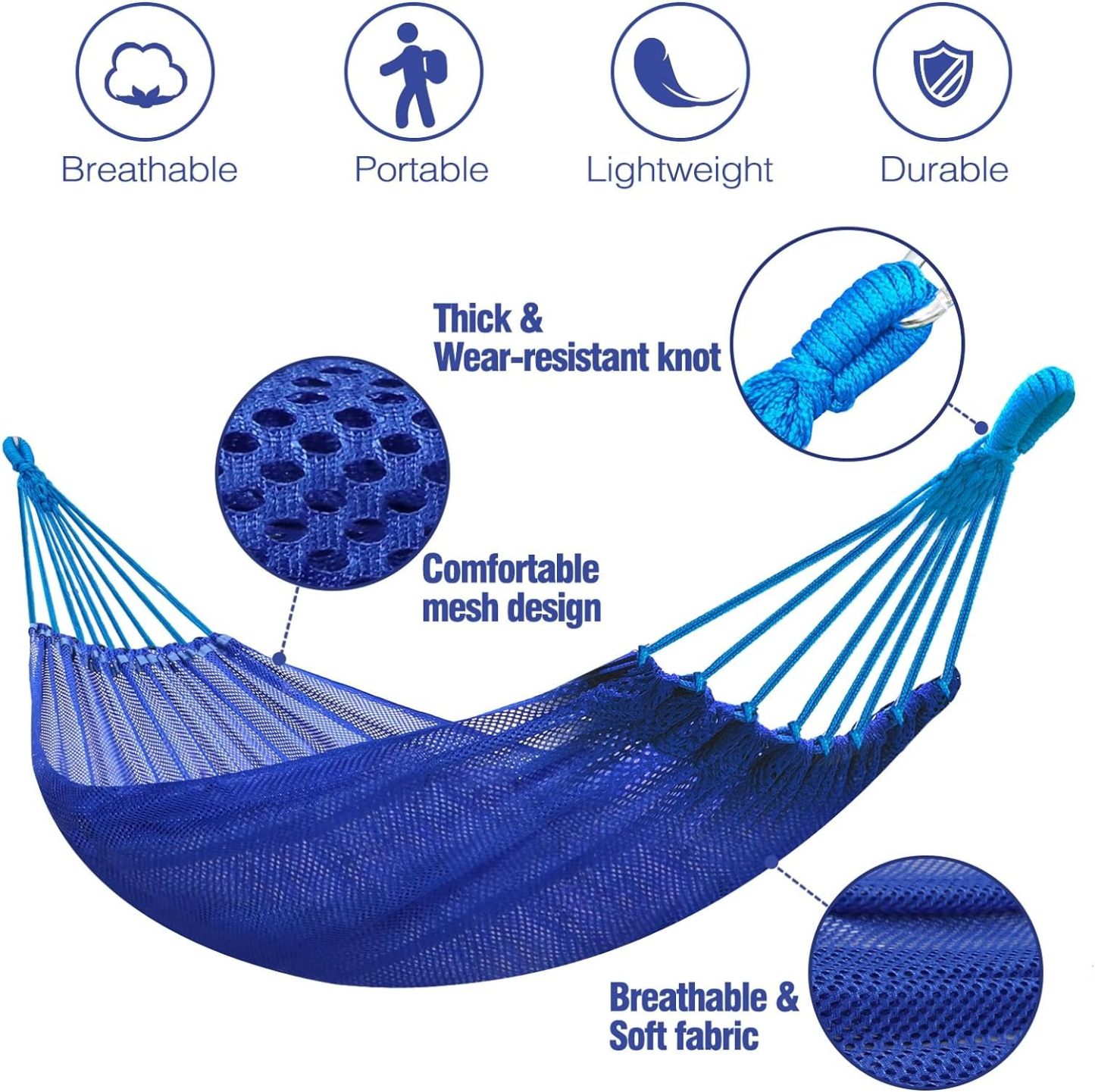 Camping Hammock Breathable Fabric Hammock with Tree Straps for Hanging Durable Hammock Up to 450lbs Portable Hammock with Travel Bag,Perfect for Garden Outdoor/Indoor Patio Backyard