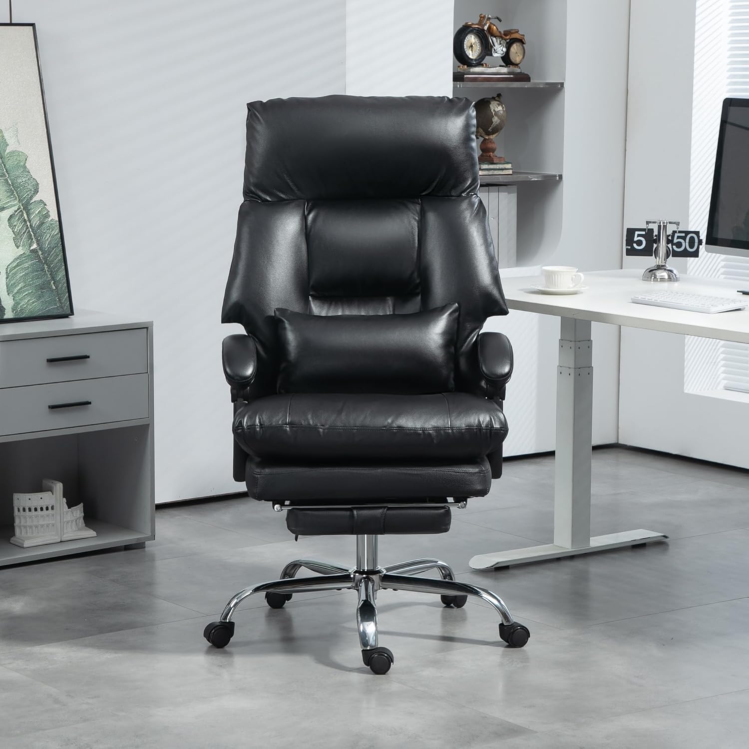Overstuffed Executive Office Chair, Reclining Desk Chair with Swivel Wheels